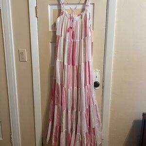 Pink and White Striped Maxi Dress